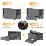 AMERLIFE Queen Size Murphy Bed with Bedside Tables, Foldable Cabinet with 3 Storage Drawers & Charging Station, Farmhouse Hideaway Bed for Bedroom/Office/Guest Room, Grey
