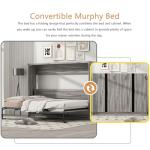 Full Horizontal Murphy Bed with Storage & LED Lighting,Wood Space-Saving Hideaway Folding Farmhouse Murphy Wall Bed Cabinet for Adults (Grey)