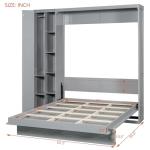 P PURLOVE Murphy Bed Queen, Wood Wall Bed with Shelves and LED Lights, No Box Spring Needed (Gray)