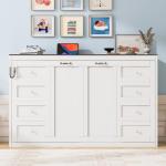 Twin Size Murphy Bed with LED Light, Foldable Wall Cabinet Bed, Hidden Design (White)