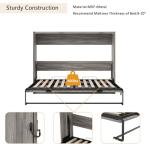 Full Horizontal Murphy Bed with Storage & LED Lighting,Wood Space-Saving Hideaway Folding Farmhouse Murphy Wall Bed Cabinet for Adults (Grey)