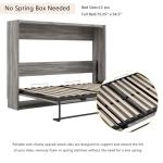Full Horizontal Murphy Bed with Storage & LED Lighting,Wood Space-Saving Hideaway Folding Farmhouse Murphy Wall Bed Cabinet for Adults (Grey)