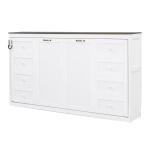 Twin Size Murphy Bed with LED Light, Foldable Wall Cabinet Bed, Hidden Design (White)