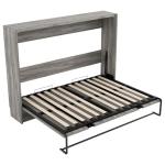 Full Horizontal Murphy Bed with Storage & LED Lighting,Wood Space-Saving Hideaway Folding Farmhouse Murphy Wall Bed Cabinet for Adults (Grey)