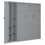 P PURLOVE Murphy Bed Queen, Wood Wall Bed with Shelves and LED Lights, No Box Spring Needed (Gray)