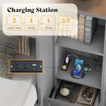 AMERLIFE Queen Size Murphy Bed with Bedside Tables, Foldable Cabinet with 3 Storage Drawers & Charging Station, Farmhouse Hideaway Bed for Bedroom/Office/Guest Room, Grey