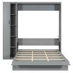 P PURLOVE Murphy Bed Queen, Wood Wall Bed with Shelves and LED Lights, No Box Spring Needed (Gray)