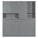 SOFTSEA Twin Horizontal Murphy Bed with Storage Shelves, Foldable Wall Bed with LED Light & Charging Stations, Space-Saving for Living Room, Guest Room, Bedroom, Office, Grey