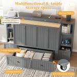 AMERLIFE Queen Size Murphy Bed with Bedside Tables, Foldable Cabinet with 3 Storage Drawers & Charging Station, Farmhouse Hideaway Bed for Bedroom/Office/Guest Room, Grey