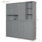 SOFTSEA Twin Horizontal Murphy Bed with Storage Shelves, Foldable Wall Bed with LED Light & Charging Stations, Space-Saving for Living Room, Guest Room, Bedroom, Office, Grey