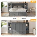 AMERLIFE Queen Size Murphy Bed with Bedside Tables, Foldable Cabinet with 3 Storage Drawers & Charging Station, Farmhouse Hideaway Bed for Bedroom/Office/Guest Room, Grey
