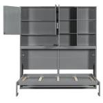 SOFTSEA Twin Horizontal Murphy Bed with Storage Shelves, Foldable Wall Bed with LED Light & Charging Stations, Space-Saving for Living Room, Guest Room, Bedroom, Office, Grey