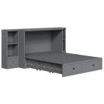 AMERLIFE Queen Size Murphy Bed with Bedside Tables, Foldable Cabinet with 3 Storage Drawers & Charging Station, Farmhouse Hideaway Bed for Bedroom/Office/Guest Room, Grey