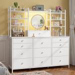White 12-Drawer LED Dresser with Open Shelves