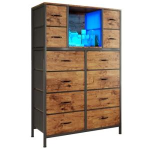 Rustic Brown 12-Drawer Dresser with LED Lights