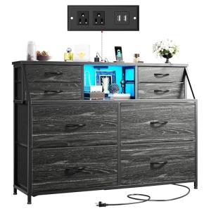 8-Drawer Fabric Dresser with Charging Station