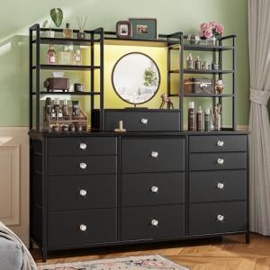 Romorgniz Black Dresser with LED Lights and Drawers
