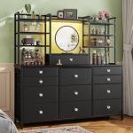 Romorgniz Black Dresser with LED Lights and Drawers