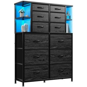 Black Dresser with 12 Drawers and LED Lights