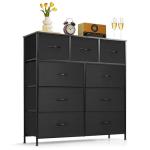 9-Drawer Tall Dresser with Wooden Top, Black