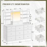 White 12-Drawer LED Dresser with Open Shelves