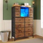 Rustic Brown 12-Drawer Dresser with LED Lights