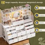 White 12-Drawer LED Dresser with Open Shelves
