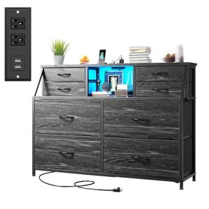 Modern 8-Drawer Dresser with Power Strip & LED