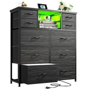 10-Drawer Bedroom Dresser with LED Light & Power Outlet