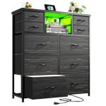 10-Drawer Bedroom Dresser with LED Light & Power Outlet