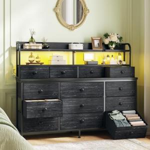 Black Dresser with LED Light and 13 Drawers