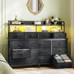 Black Dresser with LED Light and 13 Drawers