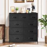 9-Drawer Tall Dresser with Wooden Top, Black