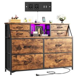 8 Drawer Fabric Storage Dresser with LED Lighting
