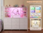 White 12-Drawer LED Dresser with Open Shelves