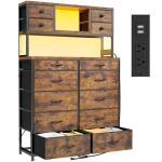 Rustic Brown Dresser with Charging Station and LED Lights