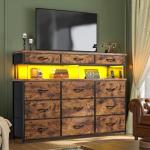 Bedroom Dresser with Charging Station and LED Lights