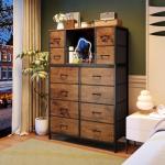 Rustic Brown 12-Drawer Dresser with LED Lights