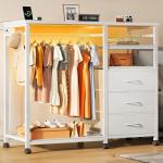 White Dresser with Rack, Drawers, LED & Charging