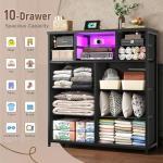 10-Drawer Bedroom Dresser with LED Light & Power Outlet