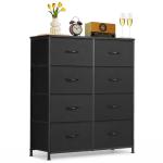 Stylish 8-Drawer Black Dresser with Fabric Bins