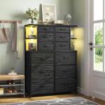 Black Dresser with 12 Drawers and LED Lights