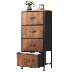 DUMOS 4-Drawer Nightstand with Fabric Bins