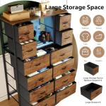 Rustic Brown 12-Drawer Dresser with LED Lights