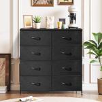 Stylish 8-Drawer Black Dresser with Fabric Bins