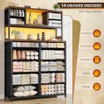 Rustic Brown Dresser with Charging Station and LED Lights