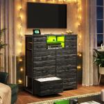 10-Drawer Bedroom Dresser with LED Light & Power Outlet
