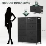 Stylish 8-Drawer Black Dresser with Fabric Bins