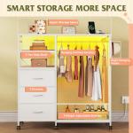 White Dresser with Rack, Drawers, LED & Charging