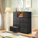 10-Drawer Bedroom Dresser with LED Light & Power Outlet